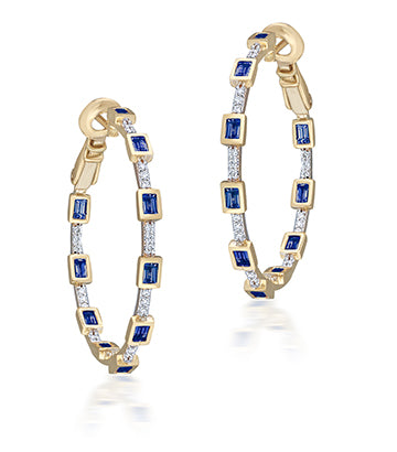 Diamond and Blue sapphire hoops